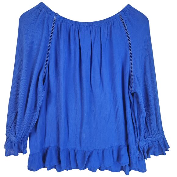 INC International Concepts Women’s Peasant Blouse XL Blue Relaxed Fit EUC - Picture 3 of 14